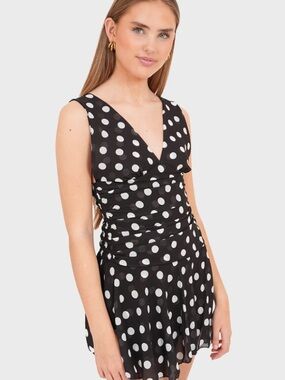 Black Polka Dot V-Neck Mini Dress